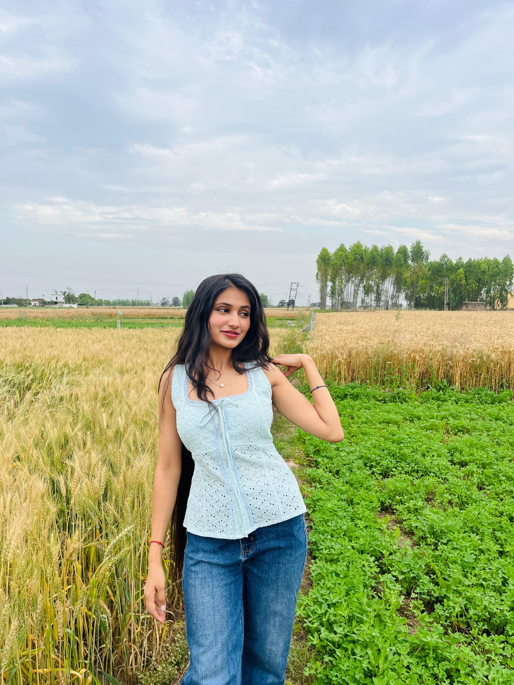 Cotton schiffli sleeveless top